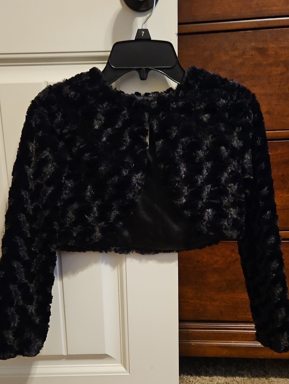 Bonnie Jean Black Faux Fur Cropped Jacket